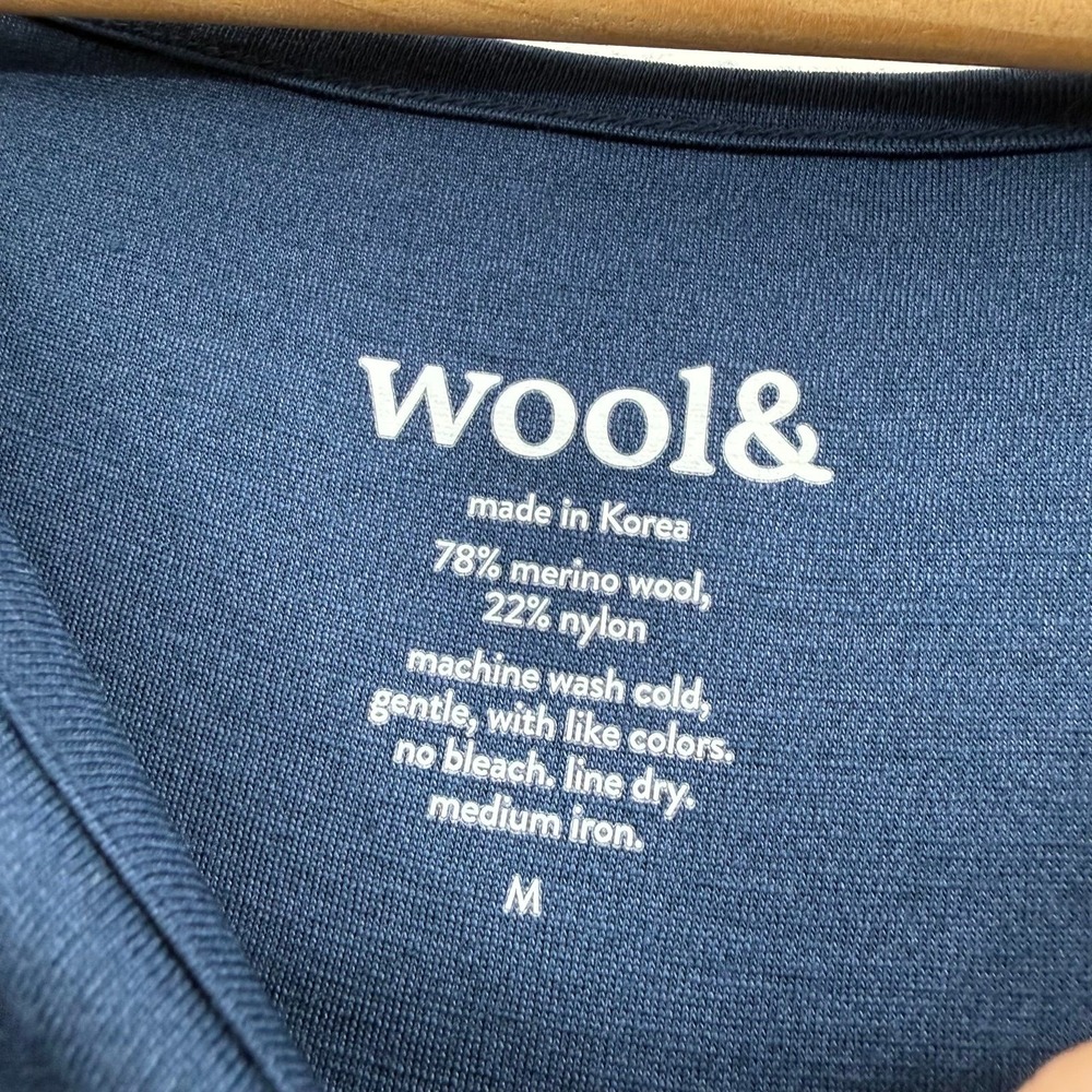 Wool& Rowena Swing Dress Navy Blue Merino Wool Long Sleeve Midi pockets medium - Picture 3 of 7